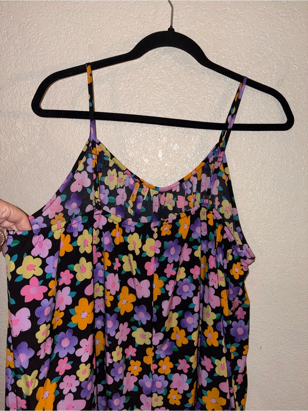 🌼EUC SHEIN "All Over Happy🙂Floral🌼 Wide Leg Jumpsuit w/Pockets🤗" Black🖤 Sz 2XL - Picture 8 of 12